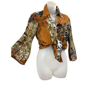 Y2K FASHION BUG trippy floral wrinkle belled sleeve blouse